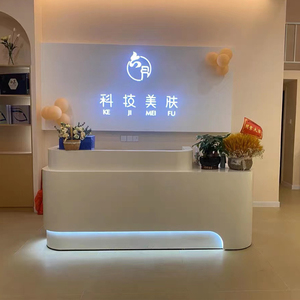 Elegant Wood Veneer Reception <b>Desk</b> Gold Line Inlay Modern Beauty Salon Front Counter Clinic Spa Hotel - Product Image 4