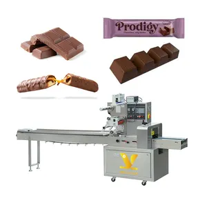 Máquina de embalaje horizontal de paquete de flujo rentable barra de energía Piruleta de caramelo máquina de embalaje de barra de chocolate