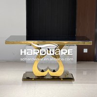 Juego de Mesa de Comedor de Vidrio Moderno y Lujoso de Acero Inoxidable Dorado para Dos Personas, Ideal para Eventos y Banquetes