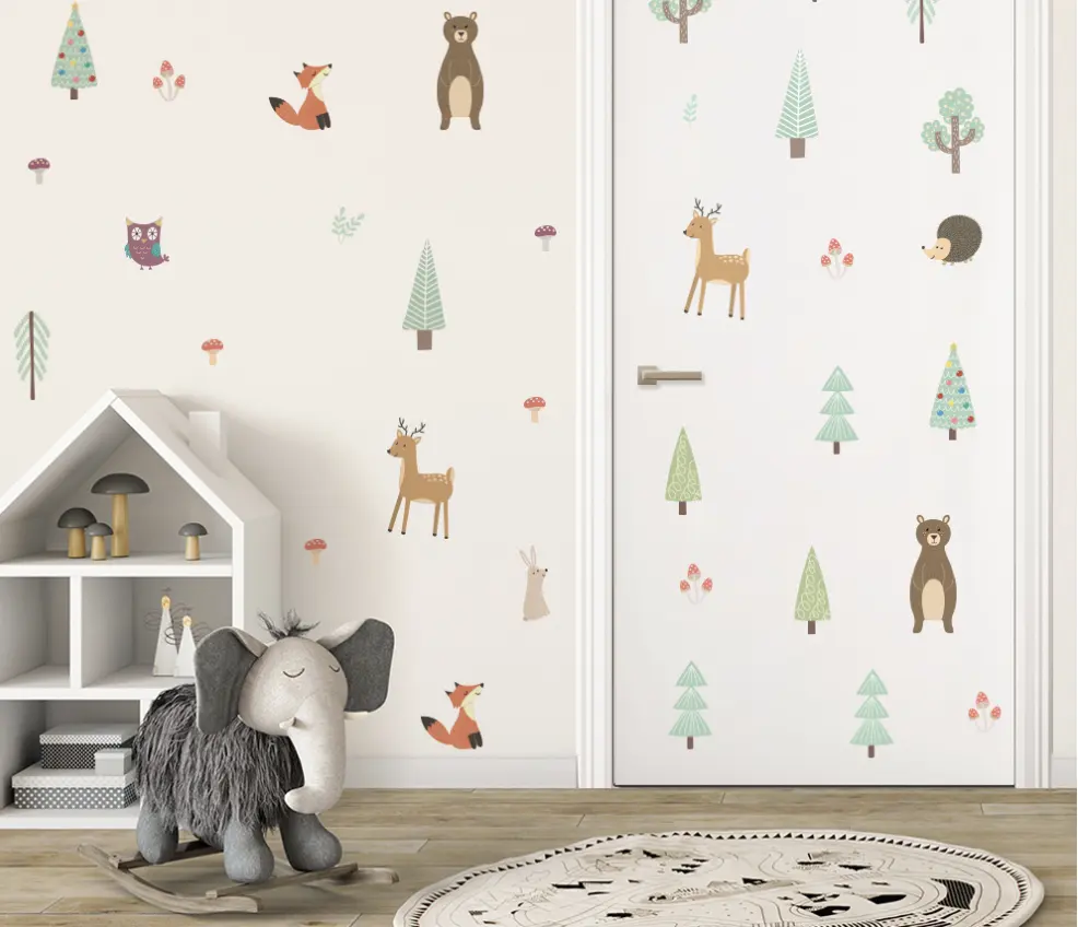 Nordique forêt Animal auto-adhésif amovible décalcomanie PVC vinyle étanche décor à la maison enfants autocollant mural bébé enfants salon