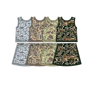 สั่งจองล่วงหน้าชุดเซ็ต 2 ชิ้นลายพรางสำหรับเด็กผู้หญิง เสื้อกล้ามแขนกุดพร้อมกระโปรงกางเกงลำลอง ชุดกีฬาระบายอากาศได้ดี ชุดโยคะฤดูร้อน - Product Image 1