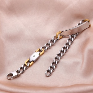 Pulsera de Acero Inoxidable con Cadena Cubana de Alto Brillo y Barra Lisa para Logotipo Personalizado para Hombre - Product Image 3
