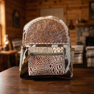 Sac à dos de cowgirl occidental en cuir véritable de qualité supérieure, style bohème vintage, motif floral, fabriqué par un grand fabricant indien - Product Image 2