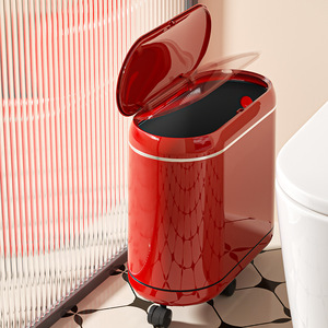 Oval Trash Can With Lid And Wheels For Bathroom And Living Room 1.5kg Indoor Use - Product Image 3