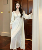 Robe de nuit sexy de style français, ensemble deux pièces pour femmes, longueur mi-mollet, nouvelle arrivée printemps/été, satin polyester terylène