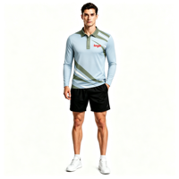 Polo à manches longues pour homme en polyester à rayures tourbillonnantes avec impression intégrale pour vêtements de sport