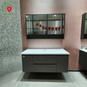 Nouvelle armoire de salle de bain marron avec double tiroir et double porte, armoire de salle de bain murale avec rangement multi-espaces - Product Image 4