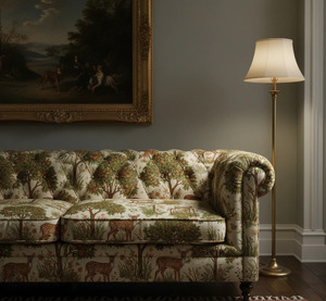 Tela de tapicería decorativa de alta resistencia The Brook con estampado de río y árboles para sofás, sillas y otomanas en terciopelo Holland. - Product Image 1