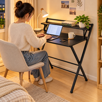 Bureau d'ordinateur pliable moderne et simple pour la maison ou le bureau, avec étagère, structure métallique, mini bureau d'étude, table de travail - Vente chaude