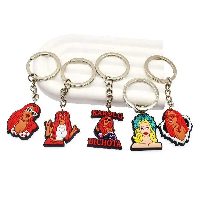 Newest karol g keyrings designer keychain pvc metal custom key rings metal key chain for girls