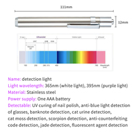 Mini lampe de poche en acier inoxydable LED 365/395 UV Lampe torche ultraviolette Lumière noire pour la détection des marqueurs