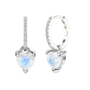Pendientes de Aro con Cristales de Estrás en Forma de Corazón, Plata 925 con Baño de Rodio, Engaste de Garras, Joyería Romántica para Uso Diario de Mujer - Product Image 1