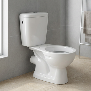 Inodoro de cerámica moderno de dos piezas con descarga a pared, blanco brillante, cuadrado, de porcelana, para baño. - Product Image 2