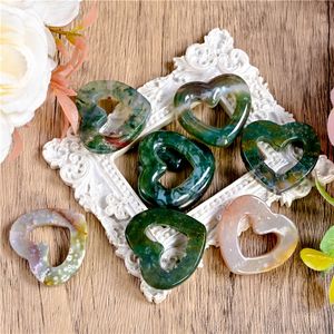 Venta al por mayor: Corazones de cristal natural estilo vintage para sanación, de Jaspe Oceánico y Ágata Musgosa, tallados huecos, en oferta para decoración. - Product Image 4