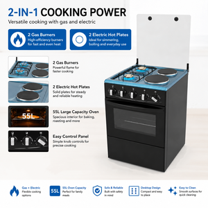 Ayaklı Elektrikli Ocaklı Fırın Premium <span class=keywords><strong>4</strong></span> Ocaklı 2 Elektrikli 2 Gazlı Ocak Izgara ve Fırın Çekmeceli Metal Mutfak Aletleri - Product Image 2