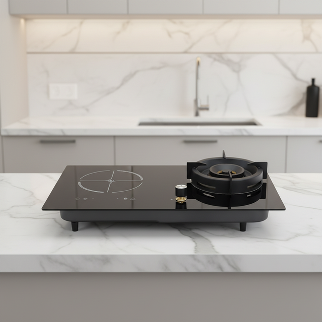 Household Built-In Microcrystalline Touch Control Gas/Electric Induction Hob 1-Burner Combination Cooktop Flame Failure Safety
