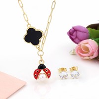 Ensemble de bijoux collier pendentif œuf d'animal, coquille blanche, coccinelle septempunctata, coccinelle rouge, plaqué or, cuivre
