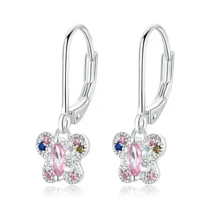 Roze Vlinder Zirconia S925 Sterling Zilveren Stud Oorbellen Vlinder 925 Sterling Zilver Stud Oorbellen Sieraden