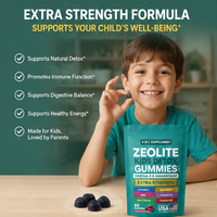 Compléments alimentaires en gommes de zéolite pour enfants 9 en 1, saveur de fruits rouges mélangés avec oméga 3, magnésium, vitamine C, zinc, 60 unités, sachet refermable