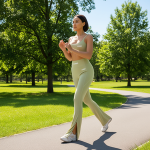 Ensemble de yoga pour femmes OEM, leggings longs, pantalon évasé, spandex, nylon, respirant, vêtements de sport pour fitness et entraînement de yoga - Product Image 2