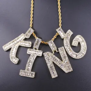 嘻哈男士饰品新款流行钻石定制字母K吊坠项链首饰字母金吊坠