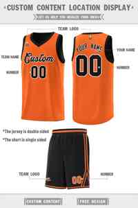 เสื้อบาสเก็ตบอลแบบสปอร์ตสองด้านลายเฉือนที่อกสีดำส้มแบบกำหนดเอง - Product Image 2