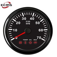 ECMS Tachometer Kapal Baru 85mm 9-32V Universal Putih/Hitam 0-7000RPM dengan 4 LED Alarm