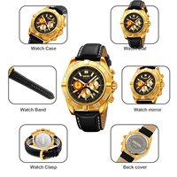 Reloj de Pulsera Deportivo de Moda para Hombre, Cronógrafo de Cuarzo con Caja de Aleación, Correa de Cuero, Esfera con Indicadores, Resistente al Agua, Dorado