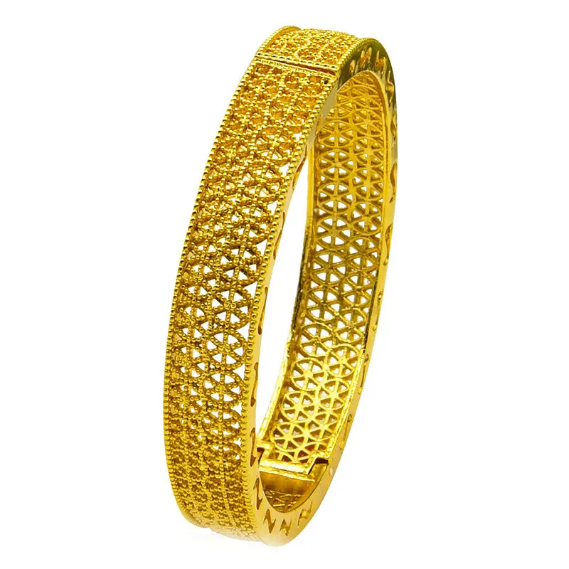 High Quality Dubai Manufacturer Wholesaler Supplier Traditional Gold Tone Engraved Wedding Bracelet Bangles Jewelry For Women