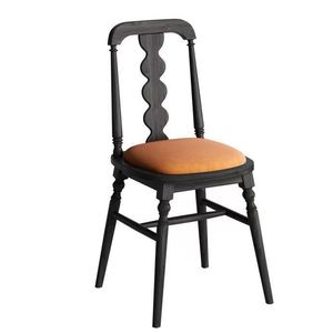 Silla de comedor francesa retro de madera maciza con asiento tapizado para comedor, uso adulto - Product Image 3