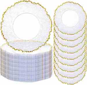 Assiette de présentation moderne en acrylique transparent doré, écologique, 13 pouces, peinte à la main, pour mariages et événements - Product Image 1