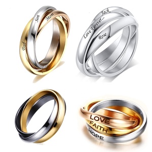 Set di 3 Anelli Personalizzabili all'Ingrosso, Anelli Familiari in Acciaio Inossidabile per Matrimonio e Fidanzamento, Anelli Personalizzati - Product Image 1