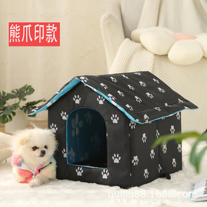 Casa para mascotas plegable con diseño de huellas de oso para gatos, uso en interiores y exteriores, tallas S, M, L - Product Image 1