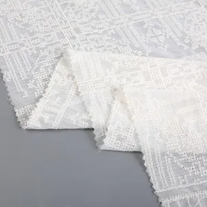 Diseño de planta transpirable personalizado 100% tela de bordado de gasa de algodón para vestido de novia