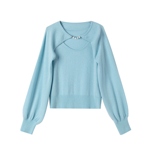 Woll เสื้อคาร์ดิแกนถักของผู้หญิง,เสื้อคาร์ดิแกนแจ็คเก็ตแขนยาวคอกลมข้างเดียวผ้าแคชเมียร์ - Product Image 1