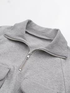 Luluxiyaya 3D vera doppia tasca corta girocollo mezza Zip 2024 autunno <span class=keywords><strong>felpa</strong></span> larga donna - Product Image 5