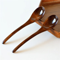 Cuillère en bois de style japonais à manche incurvé, bol profond et rond, design queue de souris, pour soupes, bouillies et repas à la maison