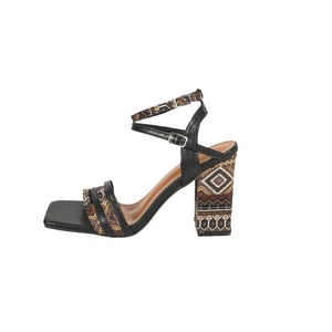 Geometric Pattern Ankle Strap <b>Block</b> Heel Open Toe Sandals with Buckle Closure Summer Fashion High Heels Shoes - Product Image 5