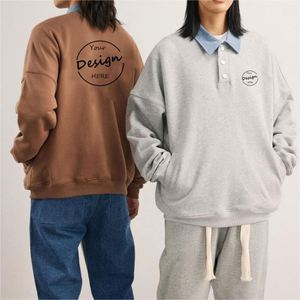 Sweats à capuche lourds personnalisés col boutonné col polo oversize Streetwear pulls pour femmes sweats-shirts en gros - Product Image 5