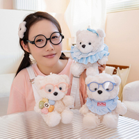 Boneka Beruang Teddy Sherpa Custom dengan Kacamata, Bib Lucu, Pita, Hewan Boneka Kawaii, Mainan Lembut, Hadiah Anak, Grosir OEM ODM