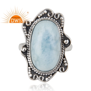 Natural Larimar Gemstone <b>Ring</b> <b>Statement</b> Sterling <b>Silver</b> Oxidized <b>Ring</b> Wholesale Antique <b>Ring</b> Jewelry Supplier - Product Image 2