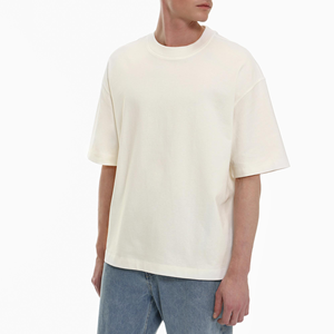 売れ筋 メンズ 100% コットン ベーシック オーバーサイズ ボックスフィット ラウンドネック Tシャツ - Product Image 1