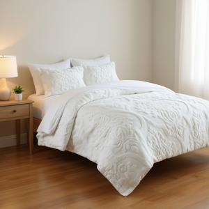 Juego de Funda de Edredón de Chenilla de Algodón con Diseño Floral de 3 Piezas, Estilo Clásico, Ropa de Cama Acolchada, Lavable a Máquina - Product Image 2