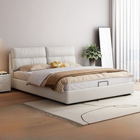 Lederbett 1,8m Technologie-Stoff Creme Schlafzimmermöbel Doppelbett Luftdruck Hoher Stauraum Weiches Bett 1,5m Hochzeitsbett