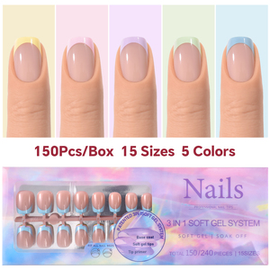 150 faux ongles carrés français détachables en ABS à presser, couvrance totale, dégradé, pour manucure - Product Image 1
