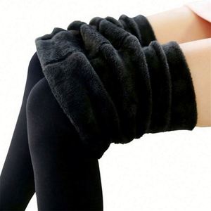 K1369 Women Mid Waist Casual Woven Thick Fur Warm Winter Leggings 400g Spandex/Nylon Pants Anti-Bacterial Ankle-Length Letter - Product Image 1