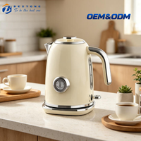 Ketel Listrik Tanpa Kabel Vintage untuk Dapur Rumah 1.7L Termometer Mekanis Transparan Indikator Level Air Proteksi Anti Kering Stainless Steel