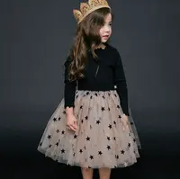 الكورية فستان بناتي نجمة طويل الأكمام كوتو صافي الشاش الأطفال رقيق فستان لفستان