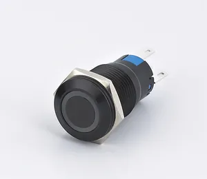 Disesuaikan 16mm 1NO1NC cincin lampu led diterangi Anti vandal Alumina saklar tombol tekan logam hitam
