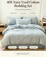 Parure de lit en popeline rayée teinte en fil 100 % coton, poids moyen, tissée 40S, housse de couette et drap-housse pour bébé